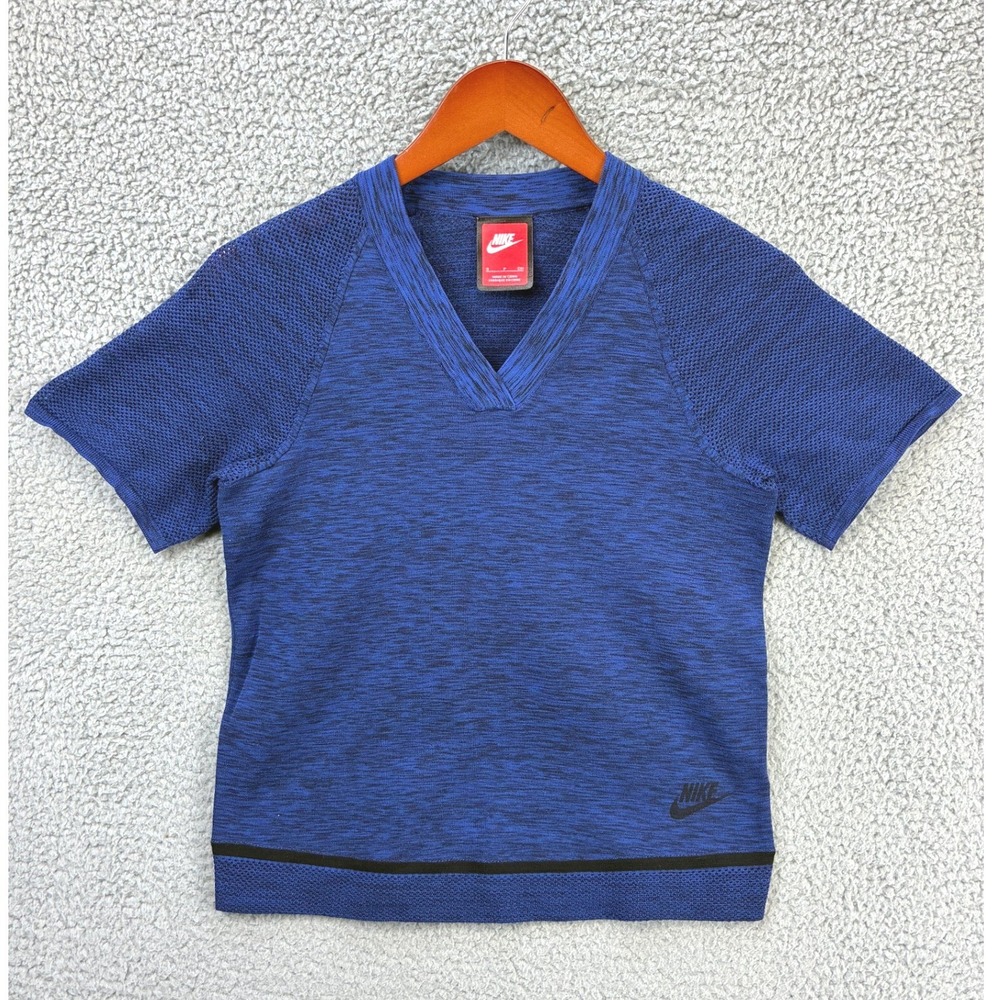 Nike Knit Mesh V Neck T Shirt Womens Size S Blue Athletic Running Active Top